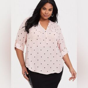 Torrid Harper Georgette Pullover Quarter Sleeve Stripe Polka Dot Blouse 10 M